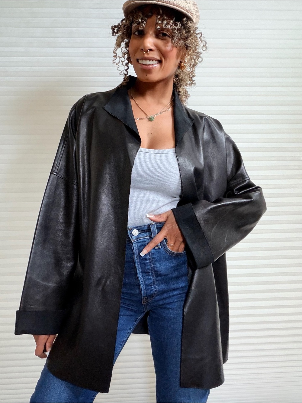 Vintage Sharon Roth Hand Tailored Black Leather Jacket